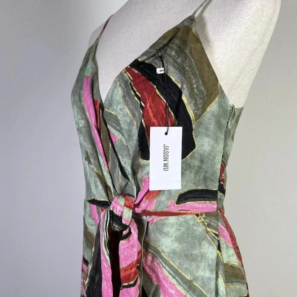 Jason Wu NWT Mini Sheath Dress Linen Blend Green Pink Tropical MSRP $425 - Picture 10 of 11